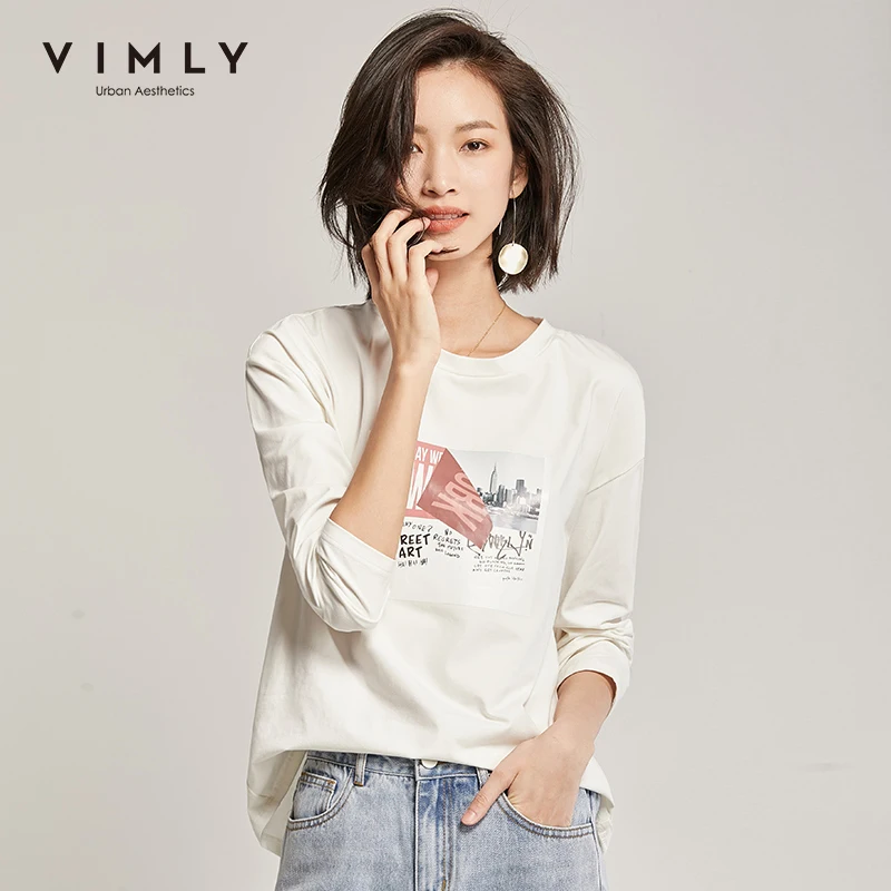 Vimly 2020 весенне осенняя женская футболка с буквенным принтом модные тонкие топы