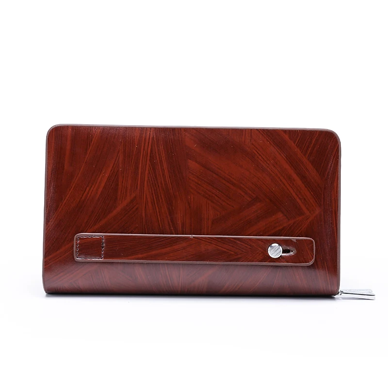 

High Quality Wood Grain Leather Double Zipper Men's Handbag Wallet Clutch Sacoche Homme Fashion Luxury Brand Bag Bolso Hombre