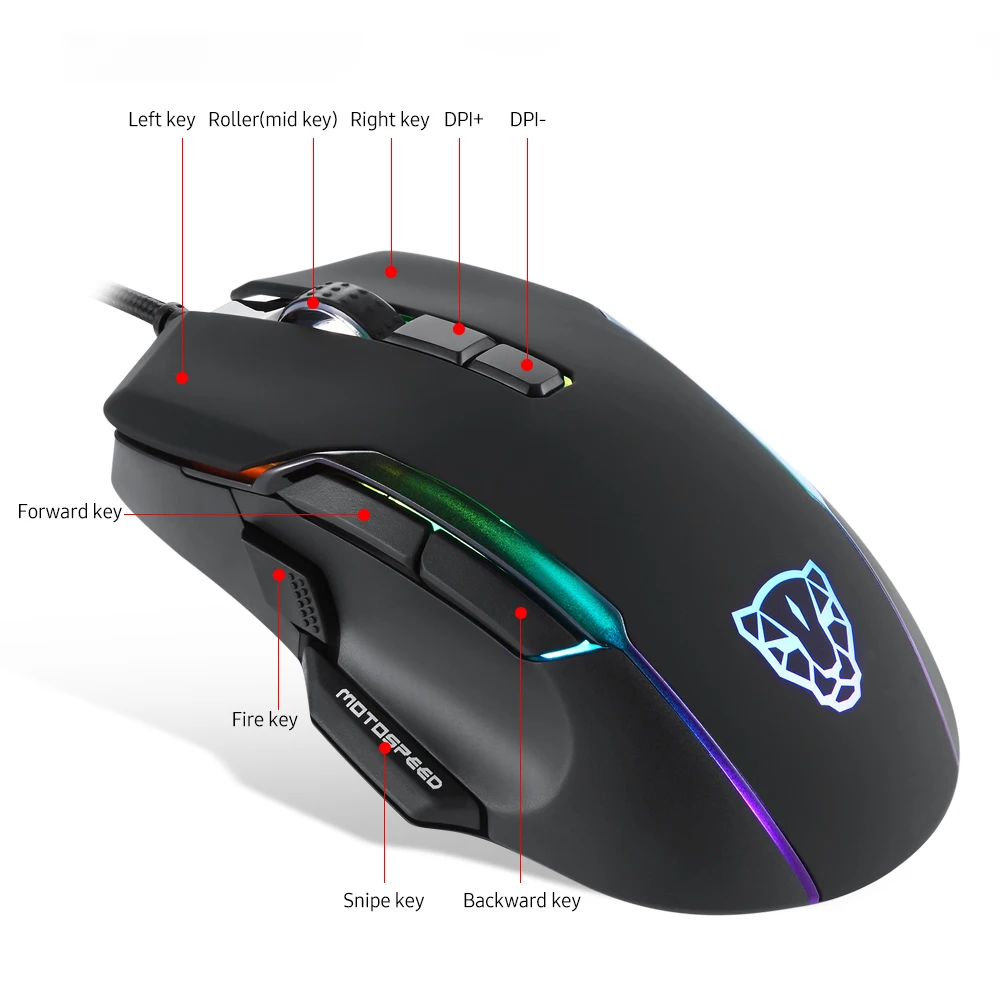 MOTOSPEED V90 мышь Проводная игровая USB RGB эргономичная с 8 регулируемыми DPI для
