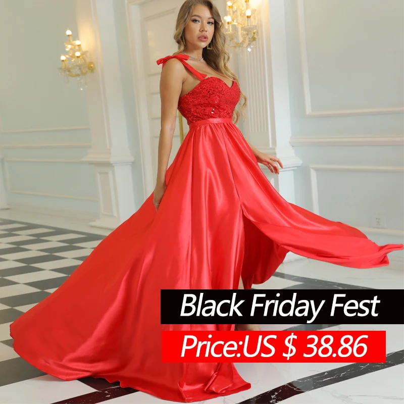 

New Years Eve Winter Celebrity Sequins Evening Dresses Red Spaghetti Strap High Waist Split Long Prom Party Gowns Wedding Robes