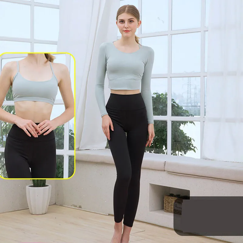 

Women's Autumn and Winter Yoga Suit New Long Sleeve Quick dry exercise running fitness suit 2 sets, 3 sets bra with chest pad