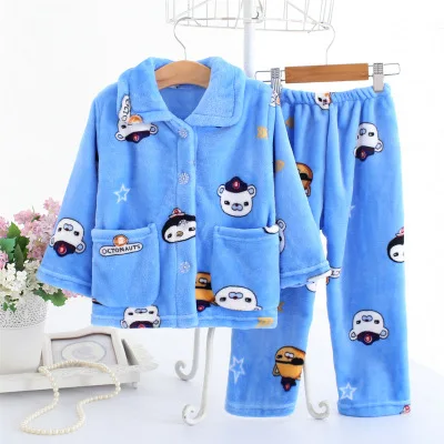 Pijama infantil inverno; детский пижамный комплект из кораллового флиса; пижама с принтом для маленьких мальчиков и девочек; детская фланелевая одежда для сна; пижамы для младенцев - Цвет: Sky blue Pajama sets