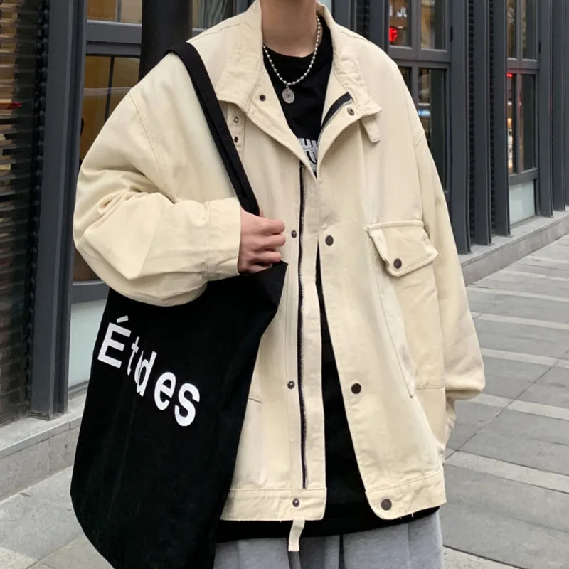 

Spring Cotton Denim Jacket Men's Fashion Retro Casual Pocket Denim Coat Mens Streetwear Korean Loose Bomber Jacket Men M-2XL
