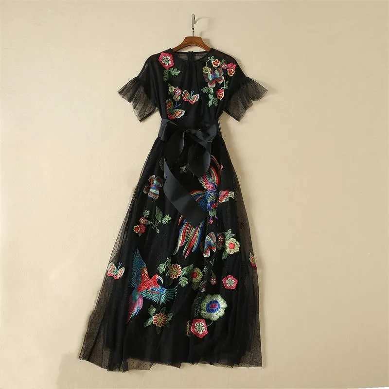 Женское подиумное платье 2019 высокое качество круглый вырез короткий рукав