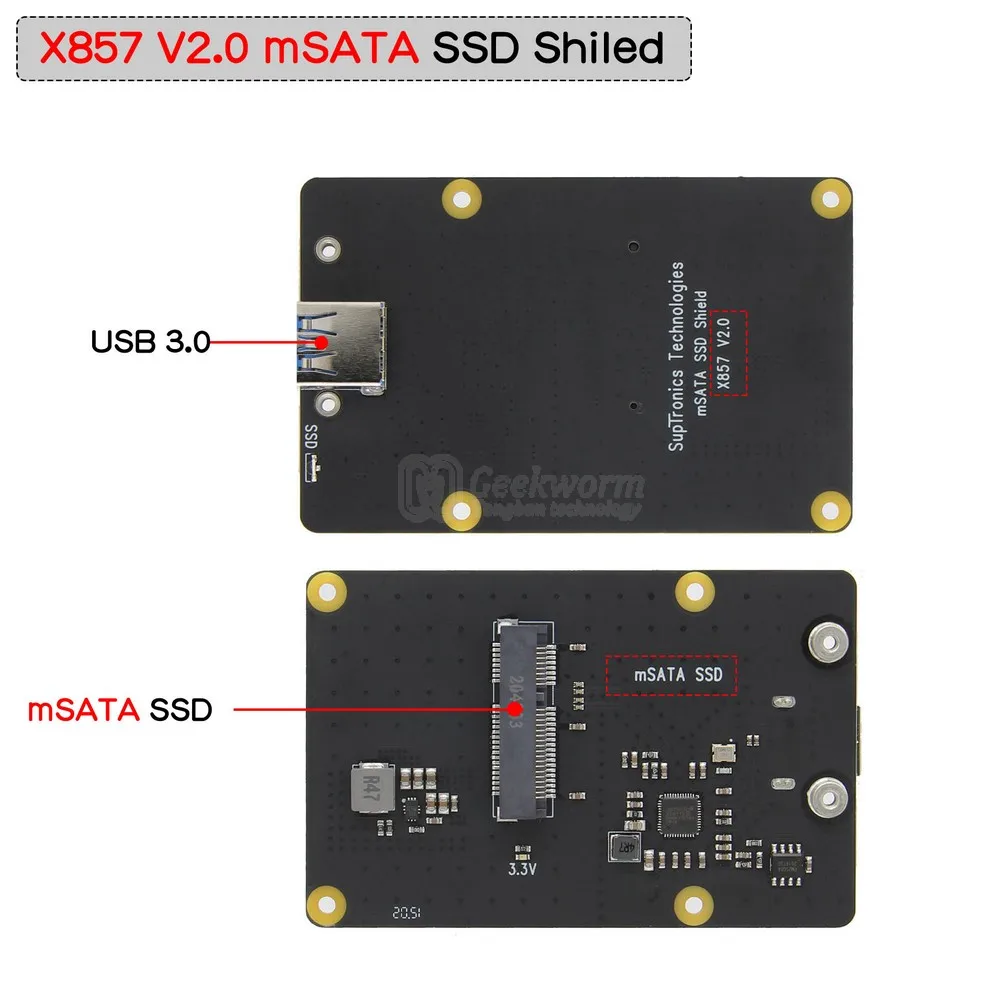 Плата расширения хранилища SSD для Raspberry Pi 4 X857 V2.0 mSATA с разъемом USB3.1 Model B - купить по