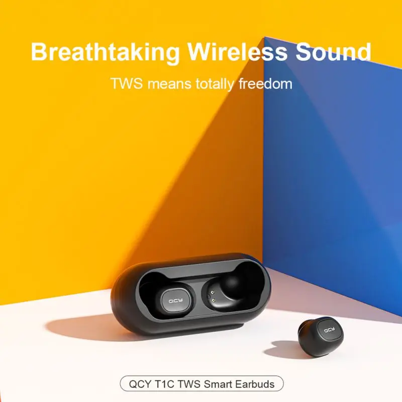 

QCY T1C Bluetooth V5.0 3D Stereo Sound Sports Waterproof Wireless Headset Headset With Dual Microphones And 380mAh Charging Box