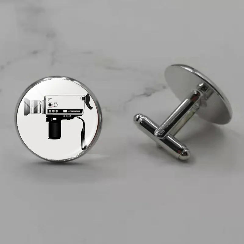 Старинные камеры Телефон Запонки с фотографией посеребренные стеклянные