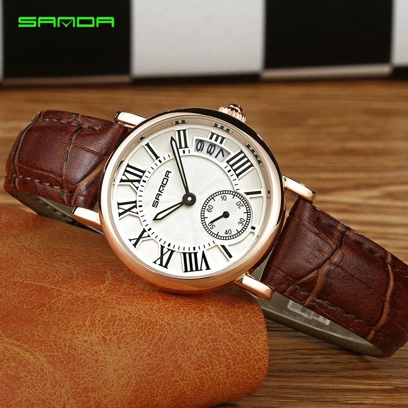 

SANDA Horloges Vrouwen Top Merk Luxe Lederen Band Quartz Horloge Vrouwen Fashion Casual Dames Jurk Klok Relogio Feminino