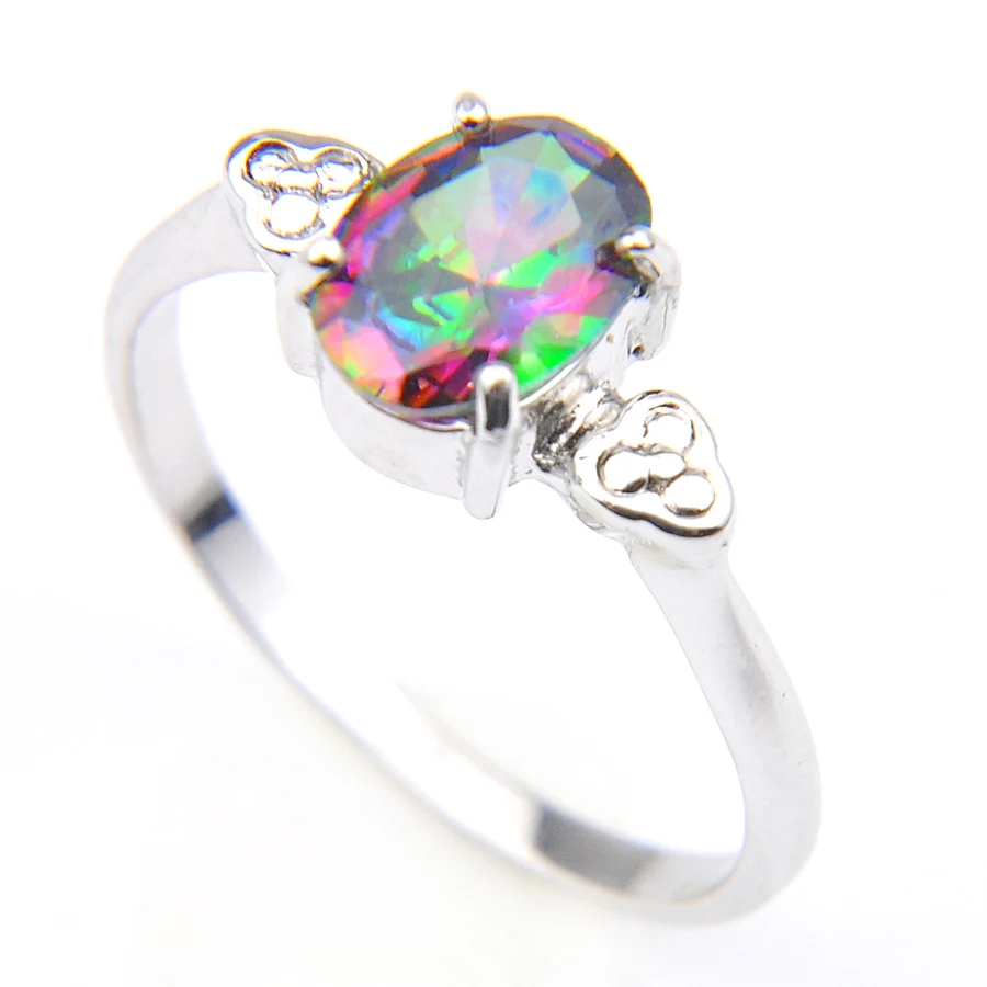 

Luckyshine High Quality Wedding Jewelery Party Ring Oval Mystic Rainbow Crystal Zircon Rings For Women size 7 8 9