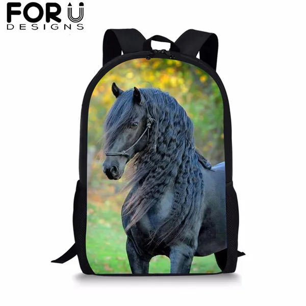 FORUDESIGNS/3 шт./компл. школьная сумка для мальчиков и для девочек-подростков; Friesian рюкзаки с рисунком лошади студент красивый вороной конь рюкзак для путешествий - Цвет: CDGX1494C