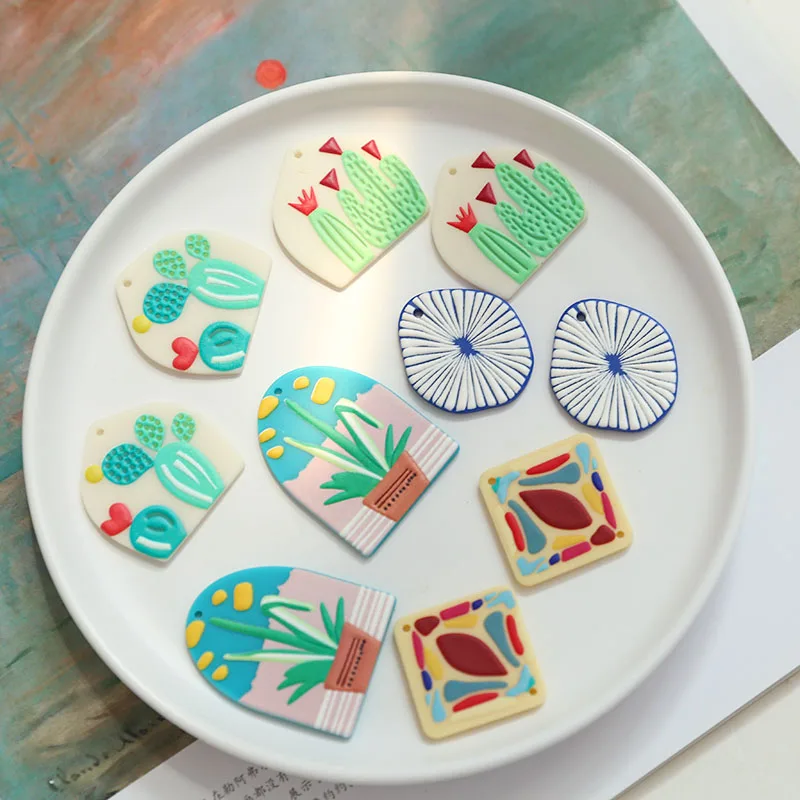 

DIY Handmade Jewelry Accessories material Colorful Kawaii Art Colorful Resin Charms Cute Earring Necklace Pendants 10pcs