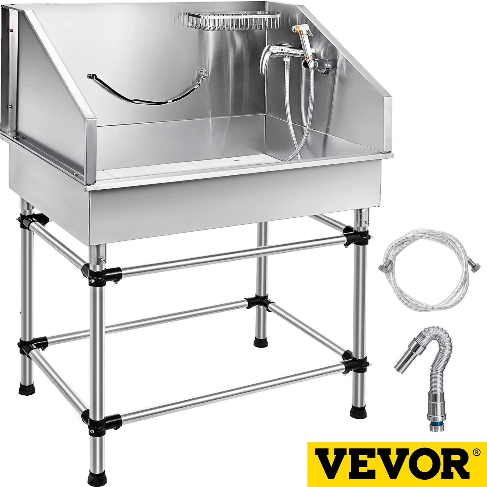 

VEVOR 38 Inch Dog Grooming Tub Stainless Steel Pet Grooming Tub With Faucet And Accessories For Dog Washing Station Pet Bath Tub