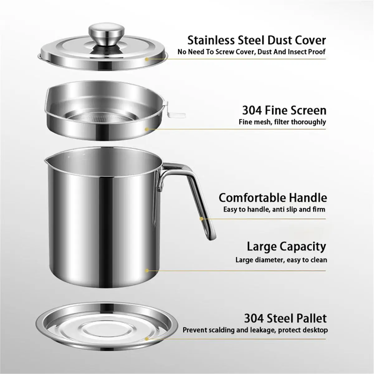 

2.0/1.6L Stainless Steel Lard Tank Oil Filter Pot Large Capacity Filter Oil Separator Storage Tank Kitchen Tools Oil Bottle