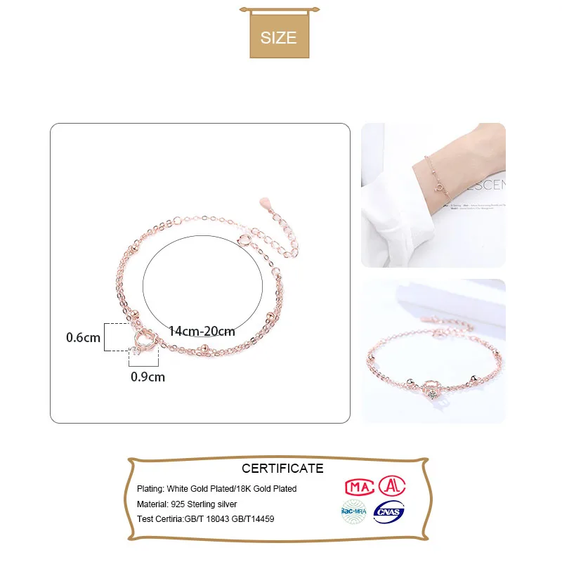

Trustdavis Real 925 Sterling Silver Fashion Double Round CZ Bracelet For Women Wedding Party Fine S925 Jewelry DB1391