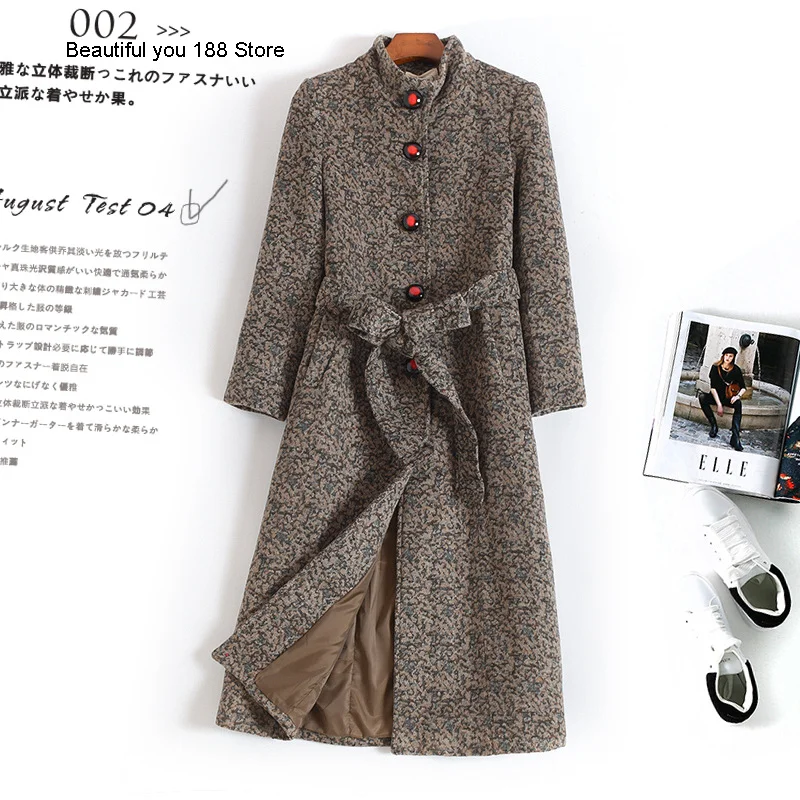 

Autumn and Winter new high-end women's long sleeve mid-length woolen coat