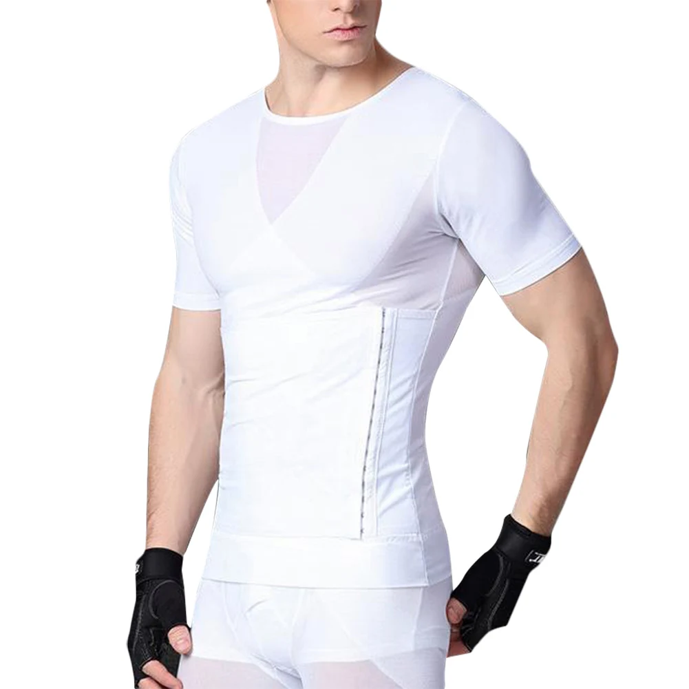 Мужская утягивающая корректирующая одежда с молнией рубашка коротким рукавом