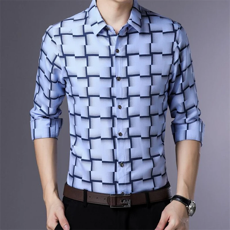 

Brand Men Shirt Cotton Shirt Men Nice Spring Pop Streetwear Fashion Plaid Casual Shirts Long Sleeve Grid Camisa Masculina 3XL