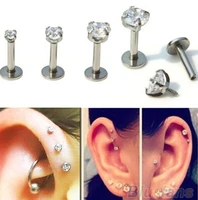 2pc 16g 16g flat labret back ear piercing jewelry circon crystal helix daith conch tragus cartilage stud earring