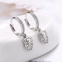 2021 new fashion cubic zircon cute leaf bolt hoop earrings gold and silver color earrings pendant for charm women jewelry gift