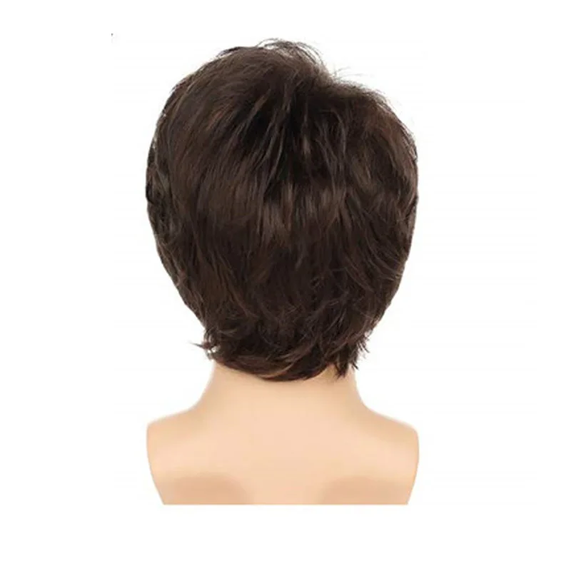 

Mens Brown Wig Short Layered Natural Fluffy Synthetic Heat Resistant Fiber Cosplay Daily Party Wig for Male