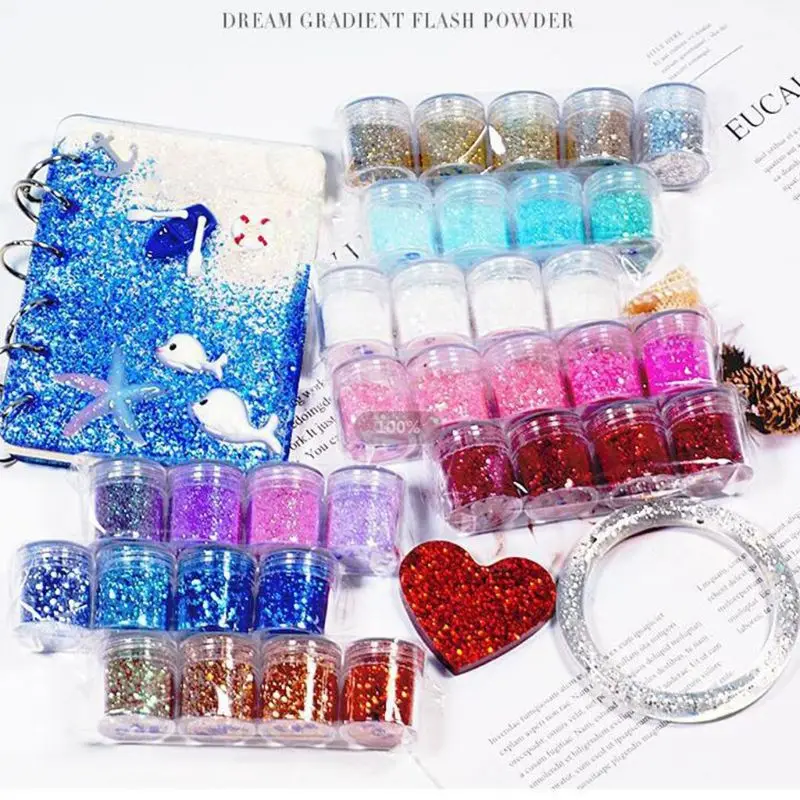 

18 Bottles Nail Art Sequins Filling Flash Glitter Powder UV Epoxy Resin Pigment 85LB.