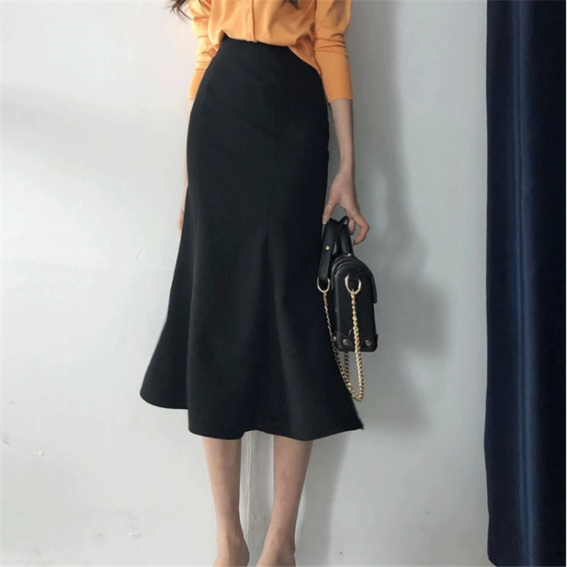 

New Summer Casual Women High-Waisted Thin A-Line Skirt Mid-Length One-Step Skirt Slim-Fit Buttocks Fishtail Skirt Ladies M381