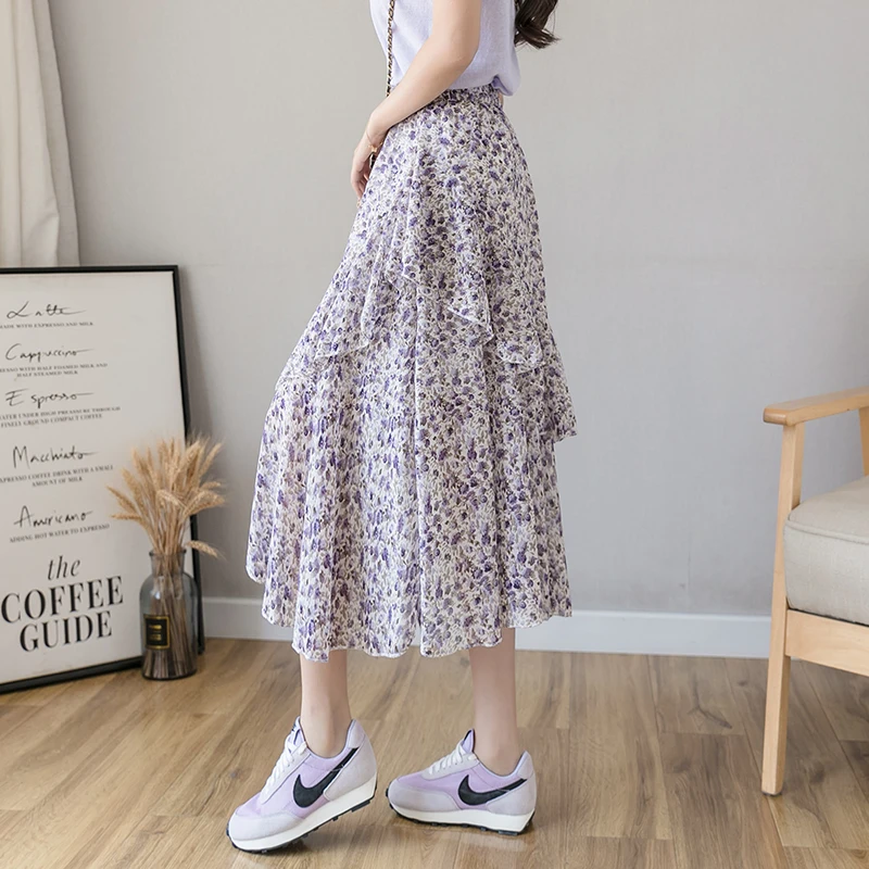 Женская винтажная юбка с высокой талией длинная белая из эластичного шифона в