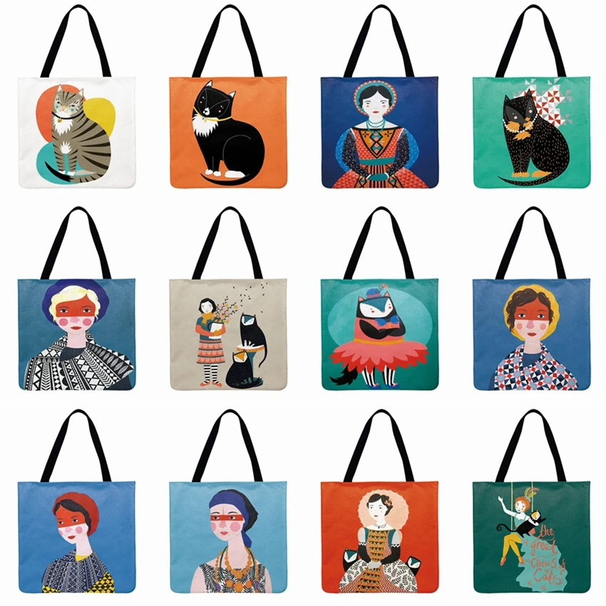 Женская сумка через плечо для девочек и кошек сумка-тоут льняная фетровая