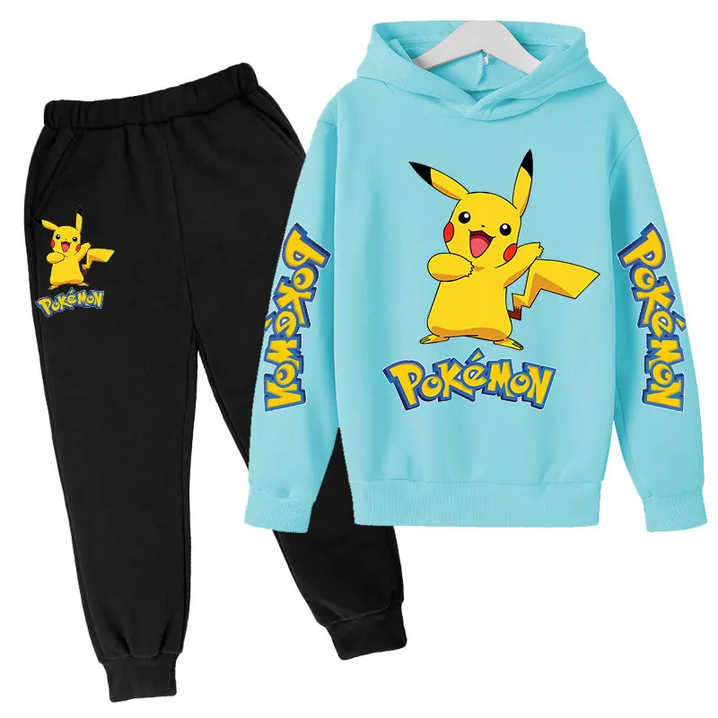 

Pokemon-Pikachu Boy Girl Hoodie Suit Cotton Kids Hooded Sportswear Set Pants Boys Clothes 2 pez 4 5 6 7 8 9 10 11 12 13 14 Y