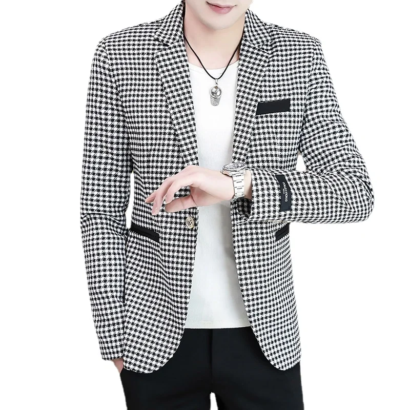 

2021 New Men's Casual Suit Jacket British Style Fashion Men Dress Coats Slim Fit Men High Street Stage Singer Blazers