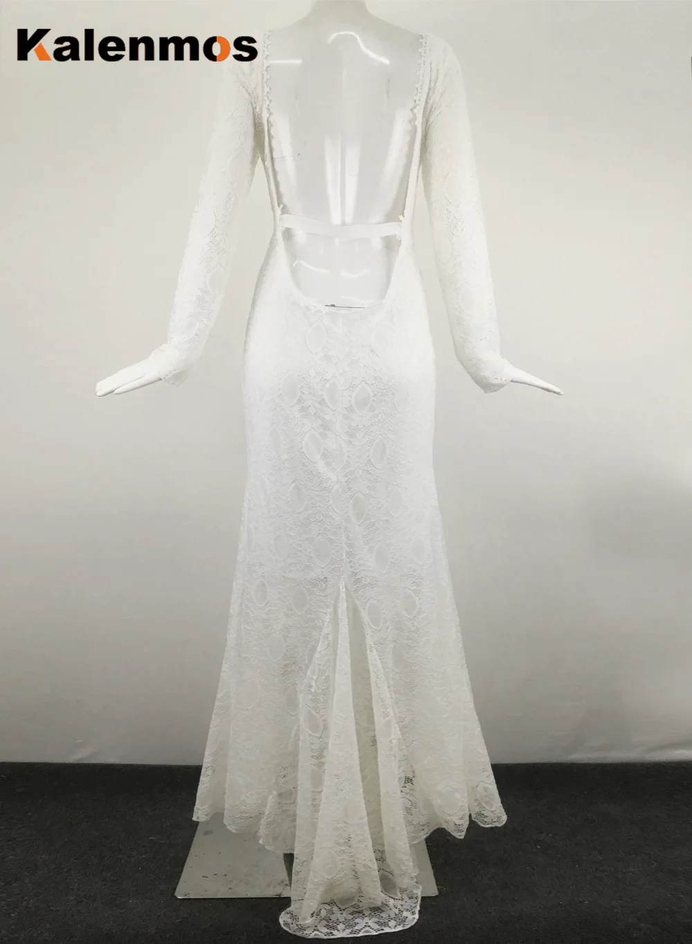 Sexy Plus Size Maxi Dress Women Long Sleeve V Neck Backless Lace Floor-Length Solid Dance Party Wedding Queen Beauty Dresses | Женская