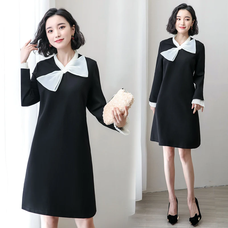 Новое винтажное женское платье с бантом свободное тонкое французское черное 917 |