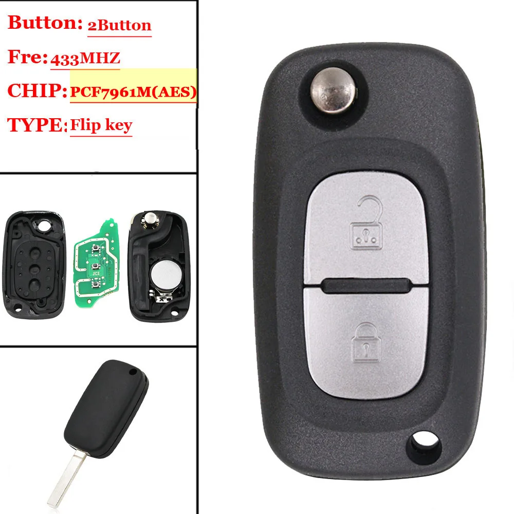 XNRKEY новая одежда для маленькой девочки 2 кнопки дистанционного ключа 433 МГц PCF7961M