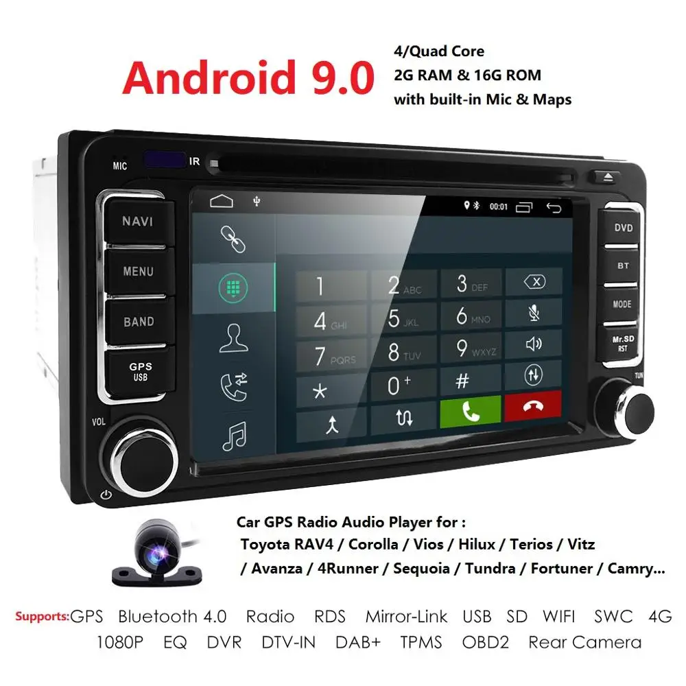 4G Android 9 0 2 DIN автомобильный DVD GPS для Toyota Terios Старый Corolla Camry Prado RAV4 универсальное