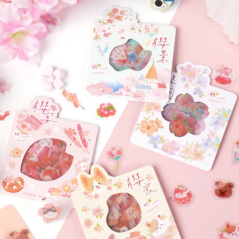 45 шт./компл. Kawaii Sakura Pet ПВХ наклейка s Скрапбукинг Diy цилиндрический журнал милые