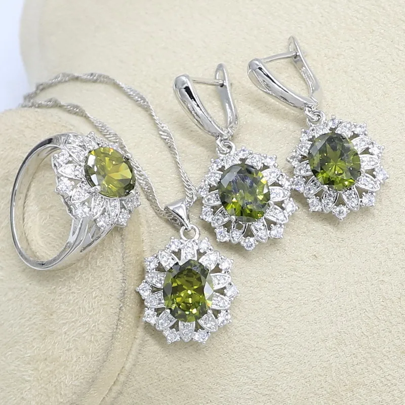 Новое поступление серебряный цвет Φ зеленый циркон AAA браслет серьги ожерелье