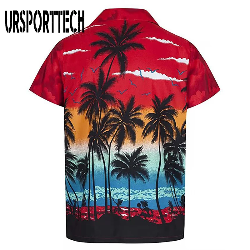 URSPORTTECH 2021 Summer Men Shirt Short Sleeve Cotton Loose Casual 3D Print Vacation Beach Tops Blouse Plus Size Shirt Men Big