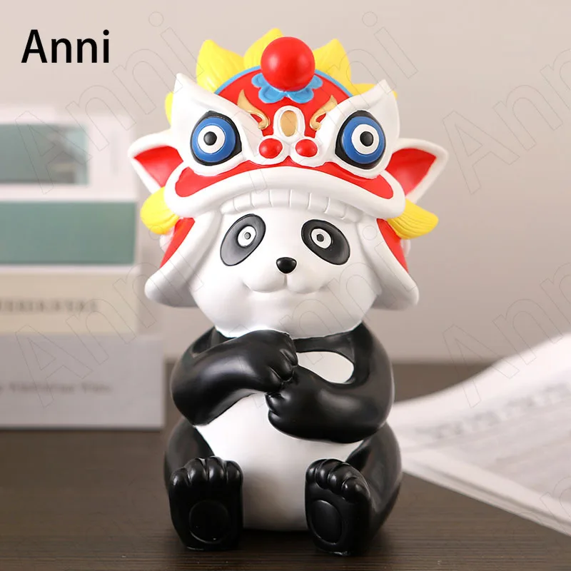 

Creativity Painted Resin Panda Figurine Chinese Modern Lucky Cat Ornaments Living Room Bedroom Decorative Statue Home Decoration