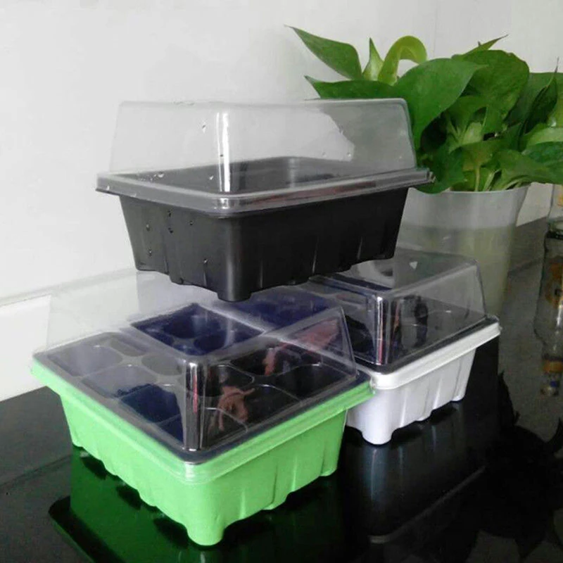 

Горшки пластиковые для набор лотков растений, 12 ящик для проращивания, с куполом и основанием, садовые ящики для выращивания семян