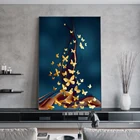 Современные роскошные минималистичные постеры в скандинавском стиле принты синяя Золотая Бабочка Картина на холсте картина для гостиной домашний декор