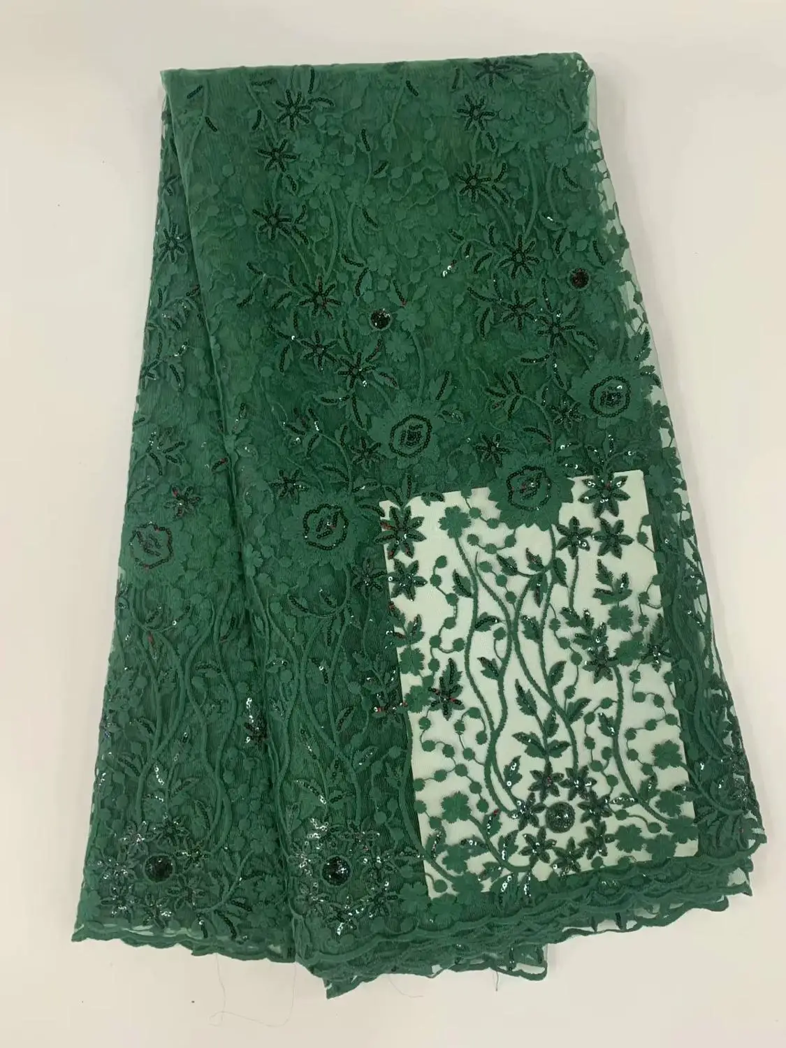 Последняя французская чистая кружевная ткань хороший Тюль Кружева Зеленый