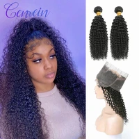 genrein 360 lace frontal with bundles remy human hair 2 bundles with frontal indian kinky curly bundles with frontal
