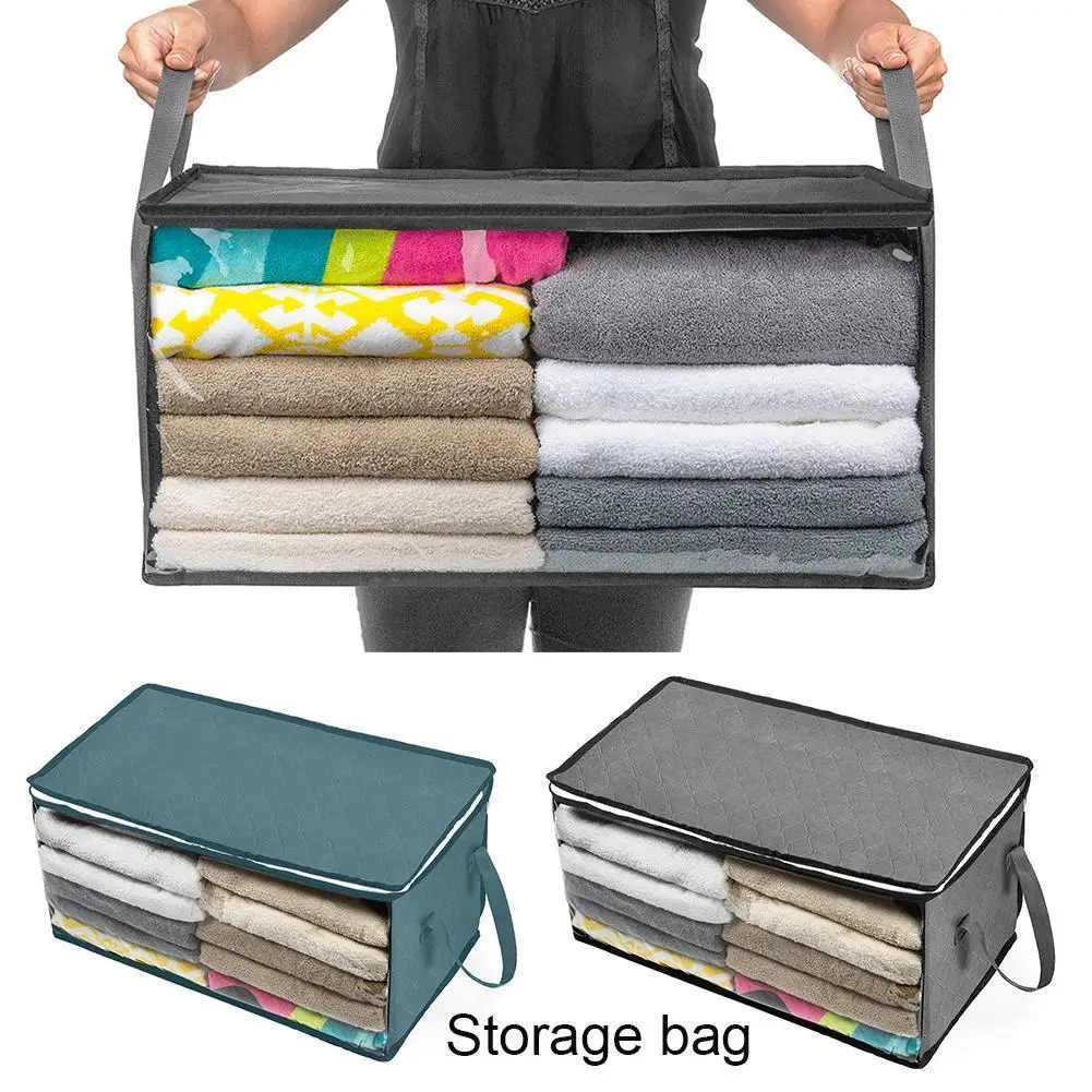 

Large Capacity Clothing Storage Bag With Handle Folding Closure Clothing Storage Dustproof Bag Storage Zipper Home Organize H0N9