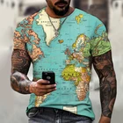 Футболка мужская оверсайз с круглым вырезом, Повседневная модная рубашка с короткими рукавами, 3D картой мира, уличный наряд, лето