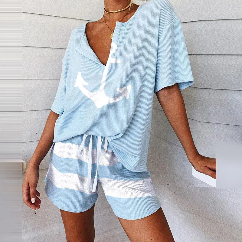 Женский Пижамный костюм в полоску повседневный свободный пижамный комплект из