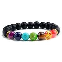 fashion 7 chakra beads elastic bracelet homme natural lava stone healing balance strand bracelet men buddha fashion jewelry