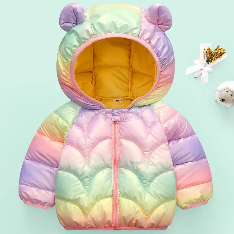 

Boy Girl Rainbow Gradient Jacket Cotton Warm Coat Baby Autumn Winter Infant Boy Down Jacket Kids Outerwear Children Clothes