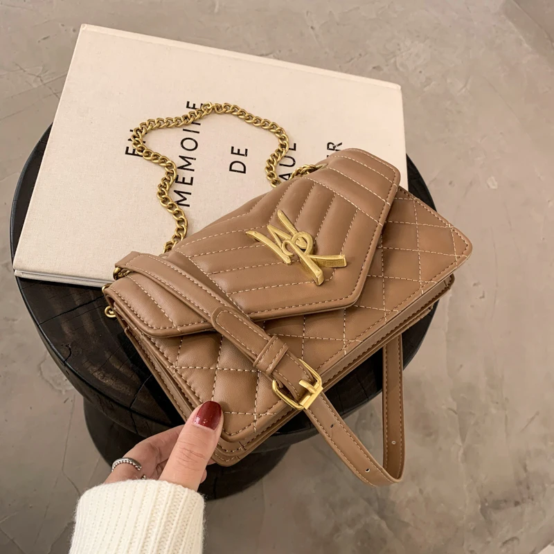 

Metal Chains Brand Designer Lady Luxury Handbags PU Leather Flap Crossbody Bags for Women 2021 Simple Fashion Shoulder Bag