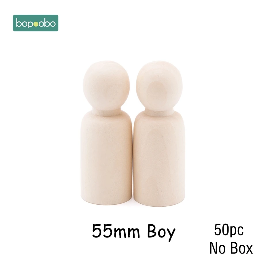 55mm Boy Bopoobo 50 шт. деревянный Прорезыватель для зубов, деревянные колышки для кукол, клен, неокрашенный, для детей, Pg, куклы ручной работы, незавершенные куклы, Декор, куклы, набор игрушек - Цвет: 55mm Boy