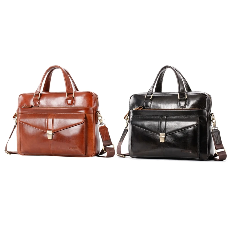 

PI UNCLE Brand Men's Business Briefcase Highend First-Layer Leather Casual Shoulder Messenger Bag Laptop Bag